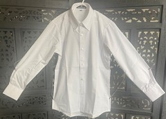 Young boys white Oxford button down collared uniform shirt slim S long sleeve