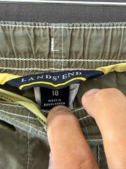 Lands’ End Boys 18 Pull On Pants Green Nylon Blend Contrast Stitch Lightweight