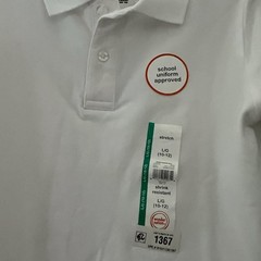 WONDER NATION L (10-12) Boy’s White School Uniform Short Sleeve Polo Top collar