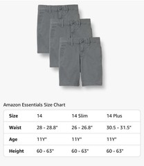 BOYS 3 PACK UNIFORM SHORTS Charcoal SIZE 14 Slim