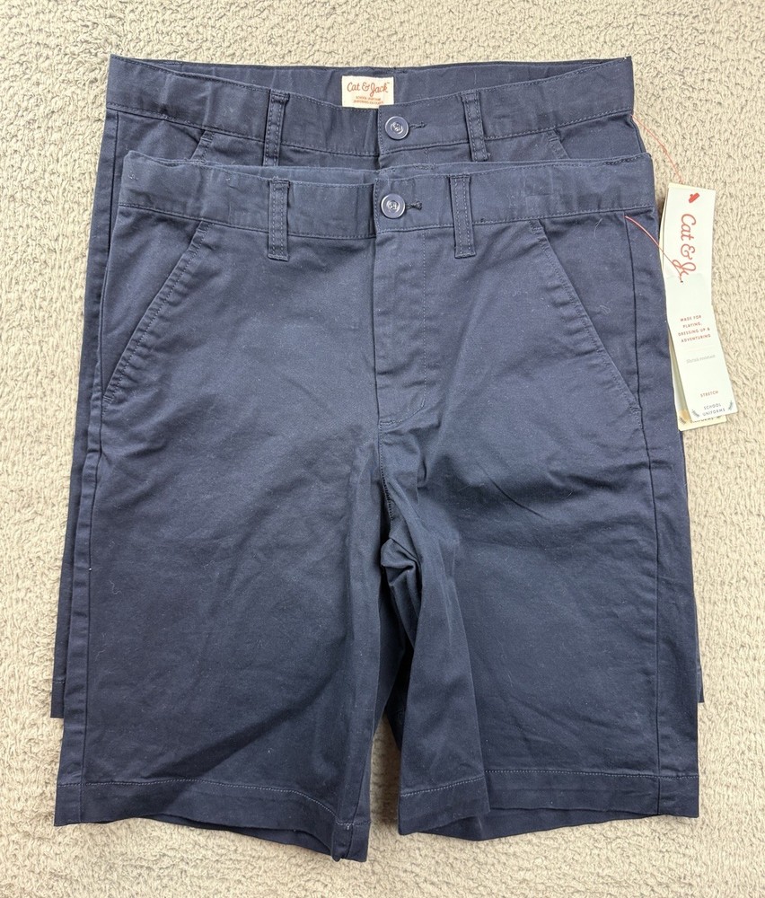 2x Cat & Jack Boys 14 Blue Flat Front School Uniform Chino Shorts