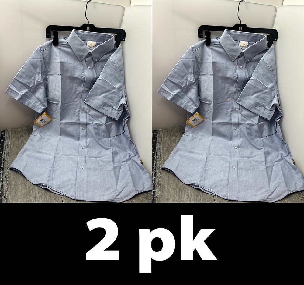 2pk DENNIS UNIFORM Unisex/Boys Oxford Short Sleeve Shirt, Blue Size Y20 Youth