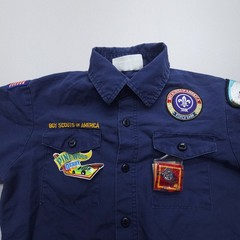 Boy Scouts Of America Boys Youth Medium Uniform Shirt Blue BSA Multiple Patches