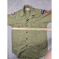 Vintage Boy Scouts of America Shirt Kids L Green Short Sleeve Patches Light Read