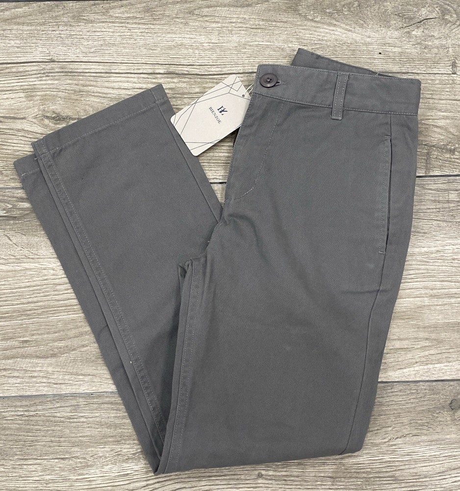 Bienzoe US Size 12 Boys Gray Chino Pants adjustable waist Brand New with Tags