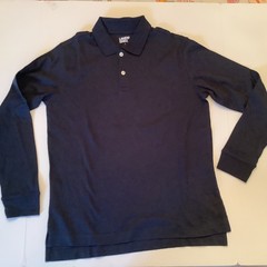 3 Lands End Boys L 10-12 Navy Long Sleeve Polo Shirt Uniform 100% Cotton NEW