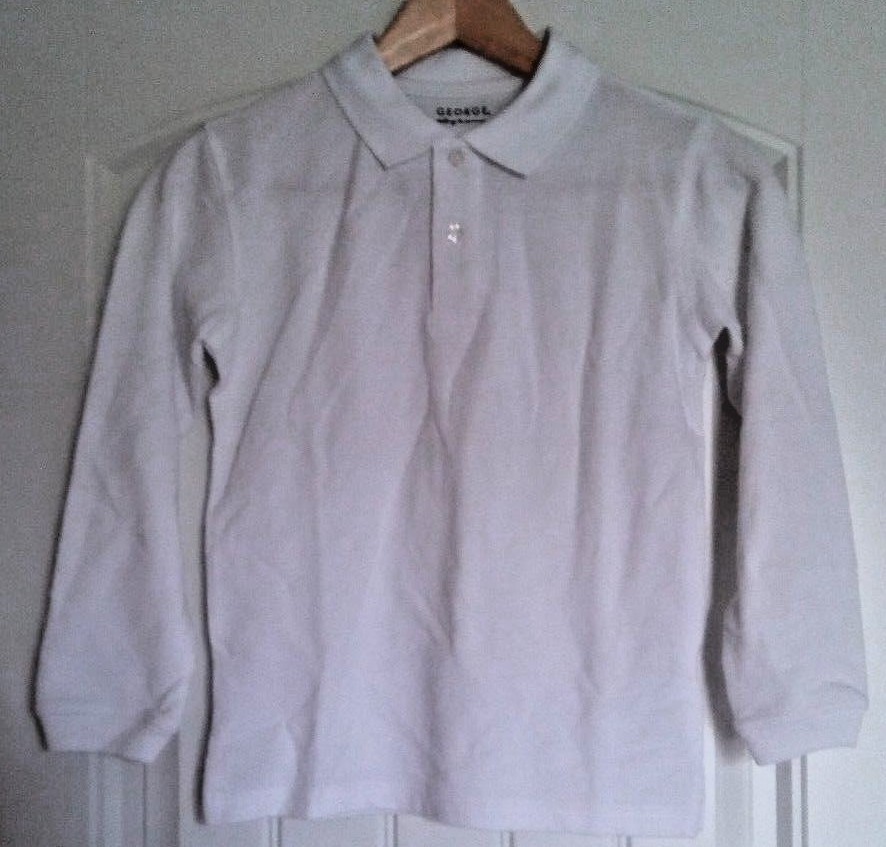 George Boys School Uniforms Long Sleeve Pique Polo Shirt White Size Small 6-7
