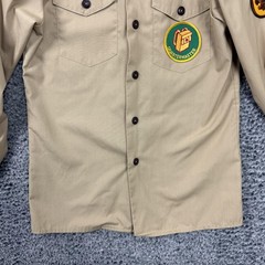 Vintage Boy Scouts Of America Shirt Boys 16 Beige Uniform Long Sleeve Patches
