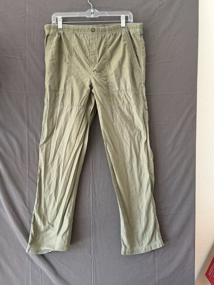 Lands’ End Boys 18 Pull On Pants Green Nylon Blend Contrast Stitch Lightweight