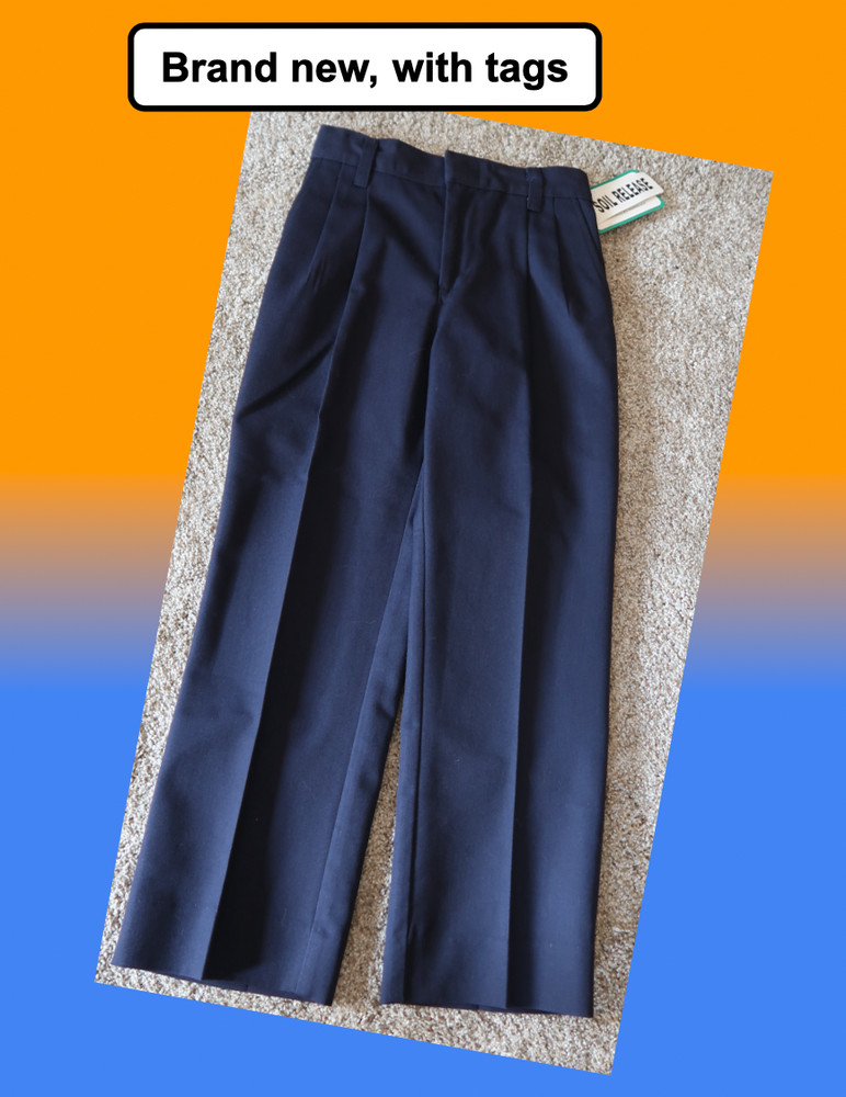 boys girls school uniform pants navy blue with pockets, easy care wrinkle free
