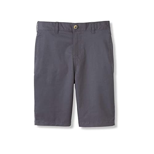 Boys Flat Front Stretch Twill Shorts with Adjustable Waist in Standard 5 Grey