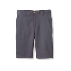 Boys Flat Front Stretch Twill Shorts with Adjustable Waist in Standard 5 Grey
