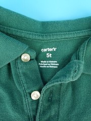 Carter’s Boys Size 5T Uniform Collar Shirt Short Sleeves 1/4 Button Up Green