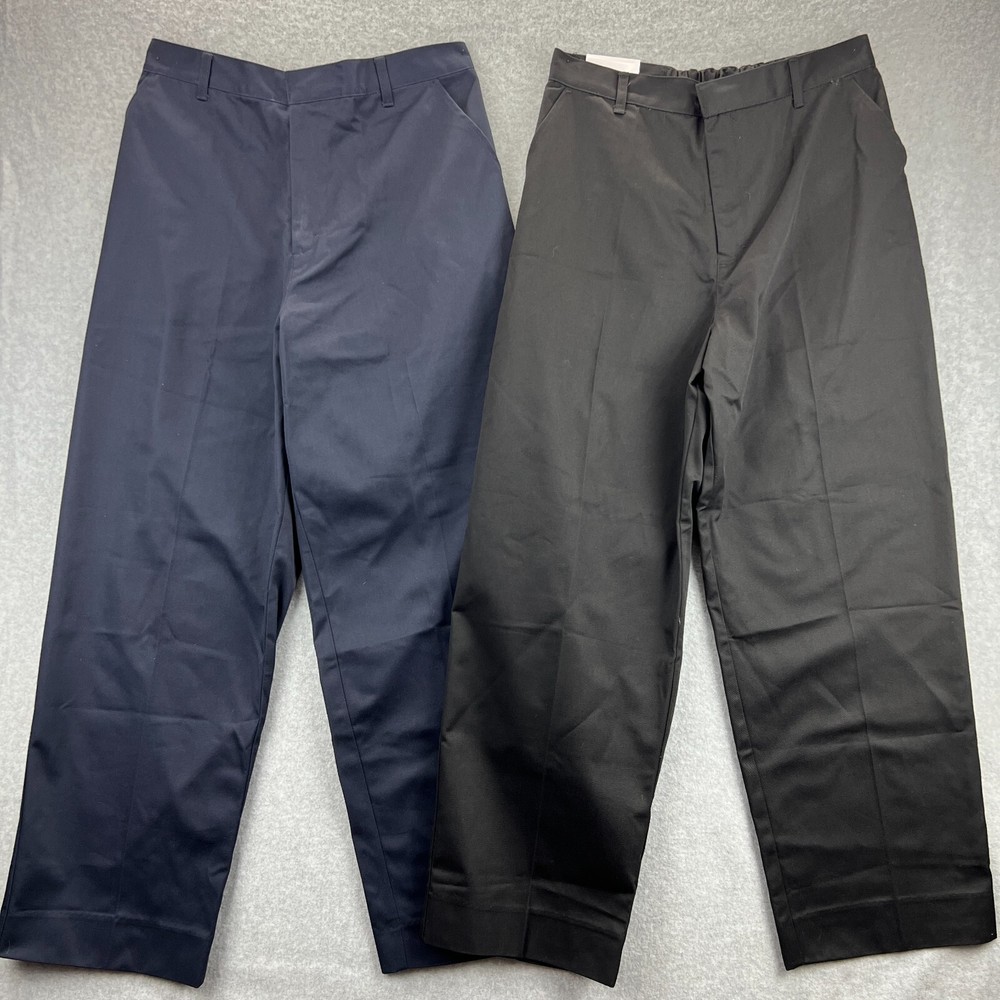 Classroom Uniform 2 Pair Boys Husky Flat Front Straight Pants Blk & Navy Sz 20H