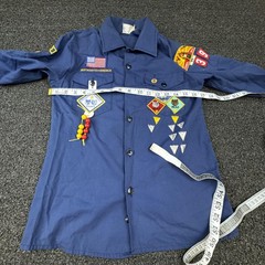 Boy Scouts Of America Shirt Boys 14 Blue Uniform Polycotton Patches Long Sleeve