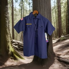 NWT Boy Scouts Of America Shirt Boys Youth M Blue Button Up Flag Uniform USA