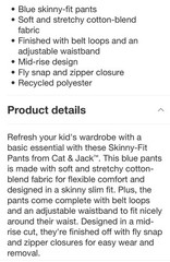 NEW School Uniform Navy Pants Cat & Jack Boys Size 16 Chino Skinny Retail $14