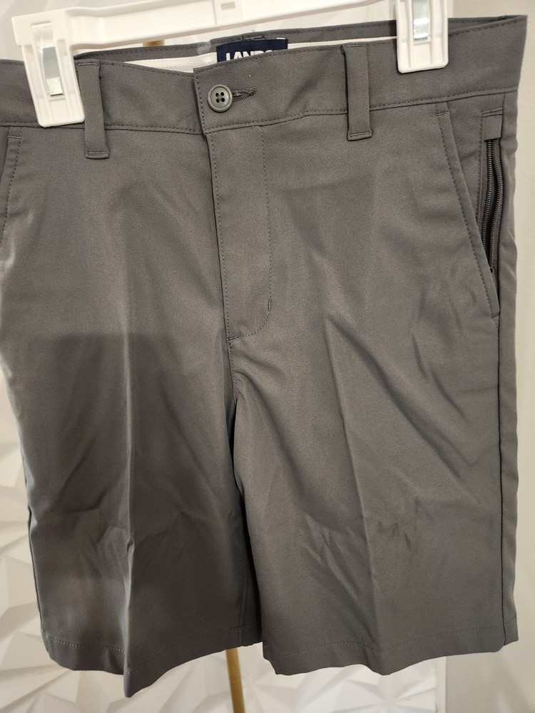 Lands’ End Boys Gray Chino Shorts Flat Front Pockets Solid Zip Closure Athletic