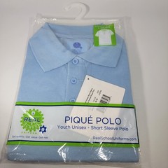 Real School Uniforms Pique Polo Shirt Unisex Short Sleeve Lt Blue Youth L 12/14