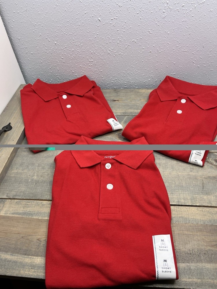 Lot of 3 Red Polo Shirts School Uniform Cat & Jack Size 8 NWT