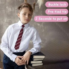 Boys Tie Pre-tied Clip on Ties for Boy Adjustable School Kids Burgundy Striped