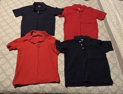 Boys Size 8 School Uniform Polo Shirts Short Sleeve, 5 Shirts, Navy, Red, White