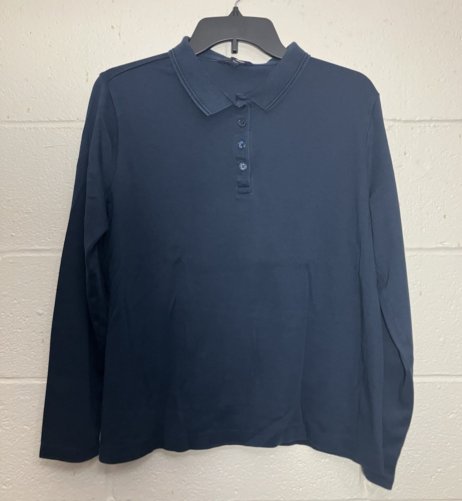 Lands’ End Boys Polo Shirt Blue L 14-16 Long Sleeve Uniform School Top