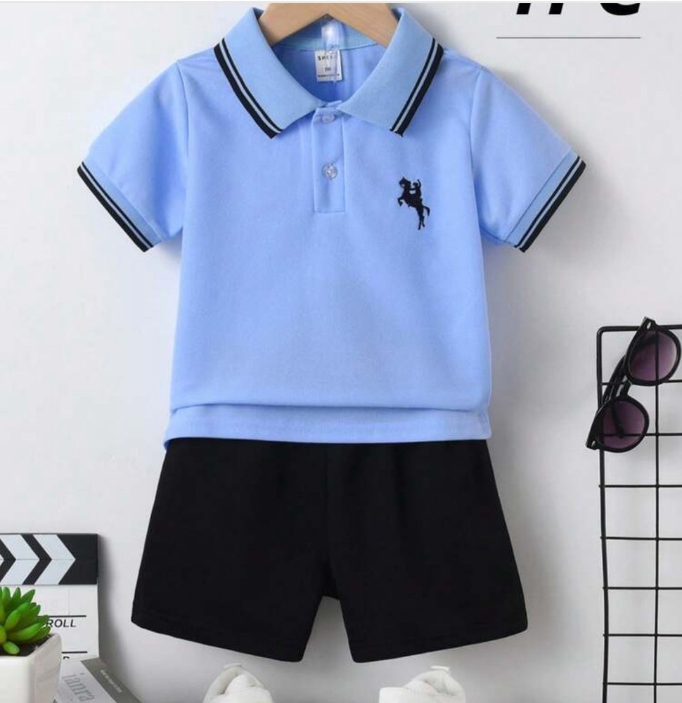 New Toddler Boys Summer Blue Short Sleeve Polo Shirt Size 1-2Y