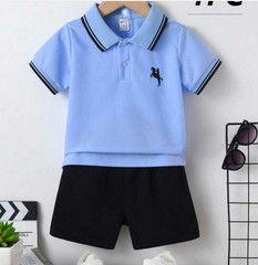 New Toddler Boys Summer Blue Short Sleeve Polo Shirt Size 1-2Y