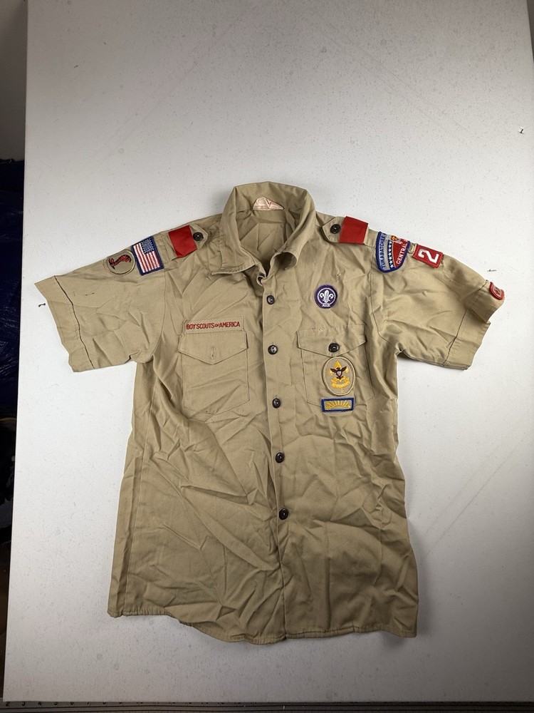 Vintage Boy Scouts of America Shirt Youth Large Long Sleeve Uniform Patch 90s US