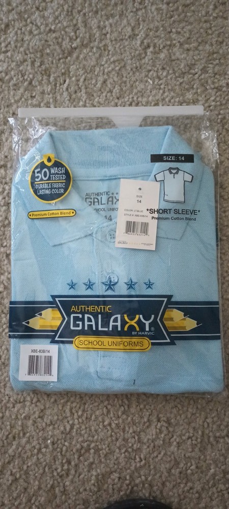 Boys School Uniform Polo Shirt – Size 14 – Light Blue – Galaxy by Harvic