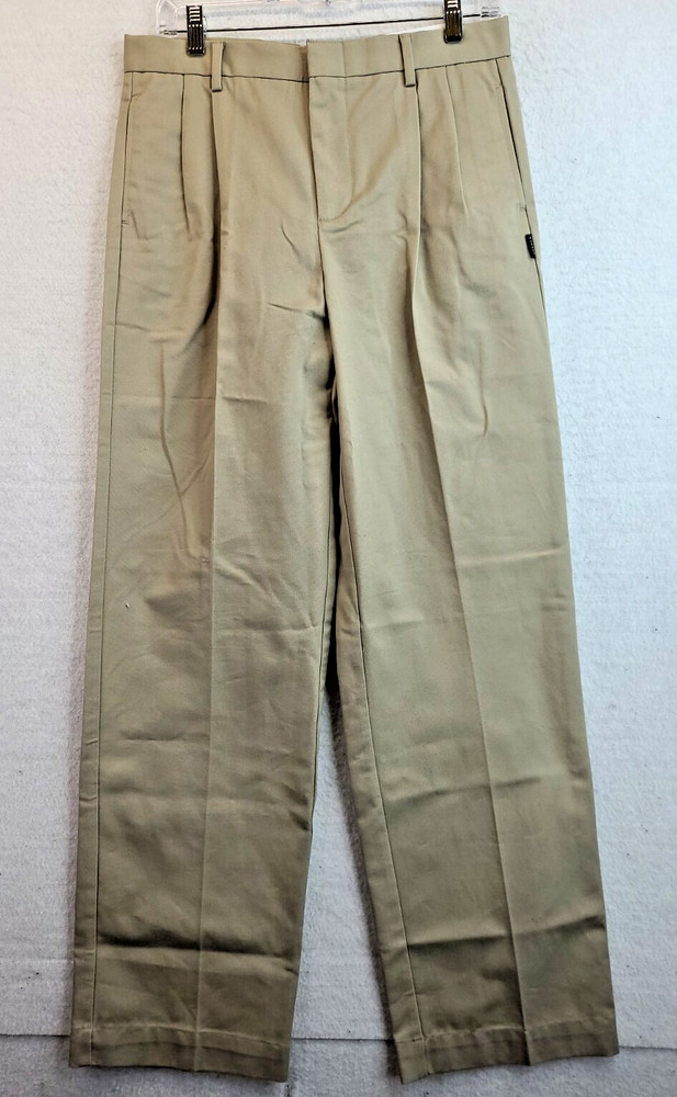 Parker School Uniform Pants Tan Pleated Khaki Adj Waistband Boys 20 30 x 31