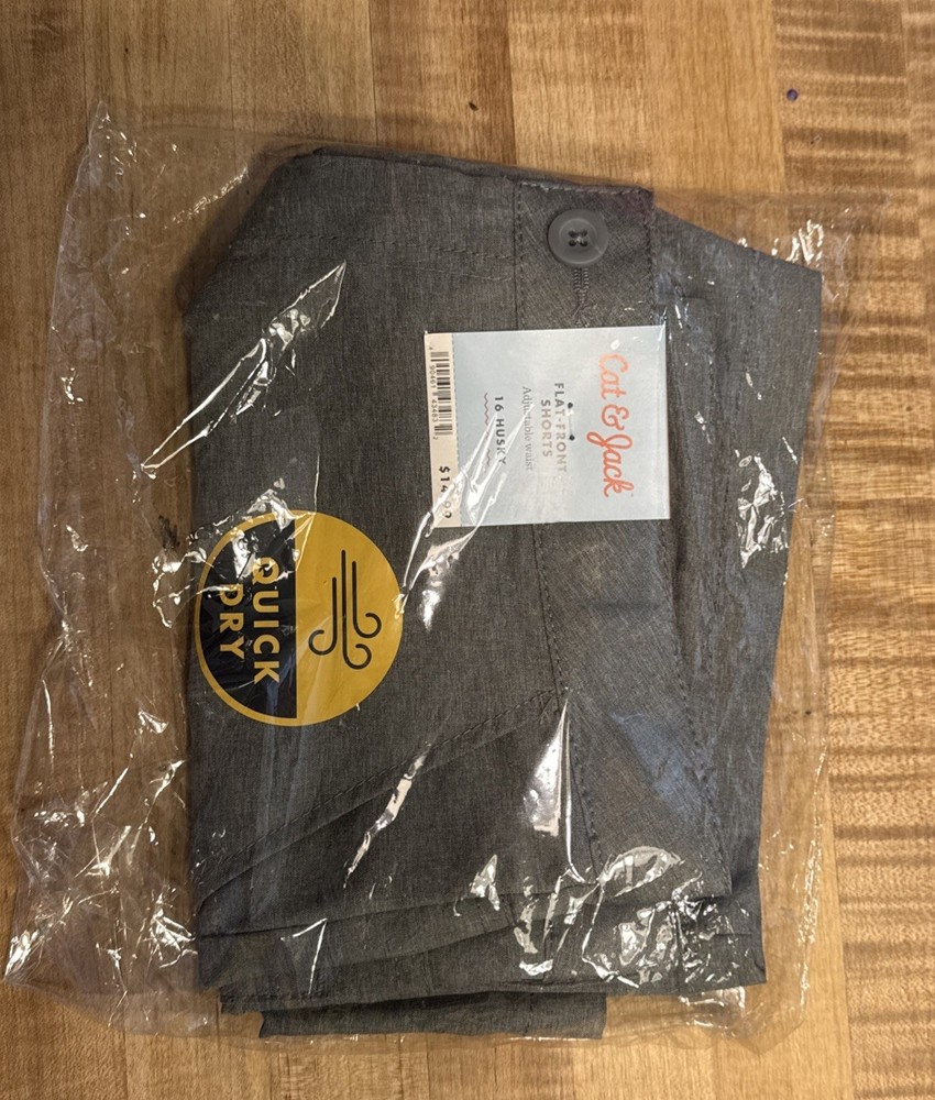 Cat & Jack Boys Unisex Flat Front Shorts Adjustable Waist Gray Size 16 Husky NWT