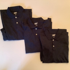 3 Lands End Boys L 10-12 Navy Long Sleeve Polo Shirt Uniform 100% Cotton NEW