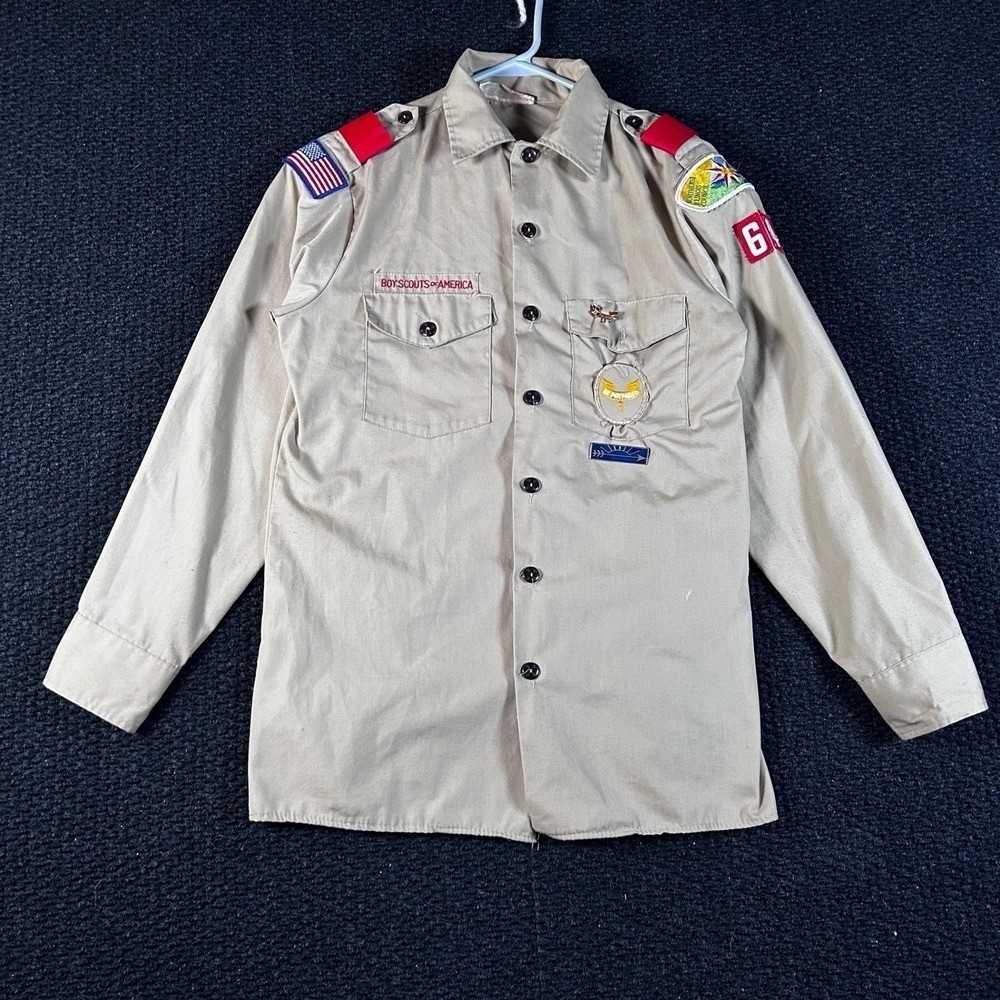 Boy Scouts of America BSA Official Mens Shirt Small Khaki Long Sleeve Uniform