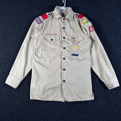 Boy Scouts of America BSA Official Mens Shirt Small Khaki Long Sleeve Uniform