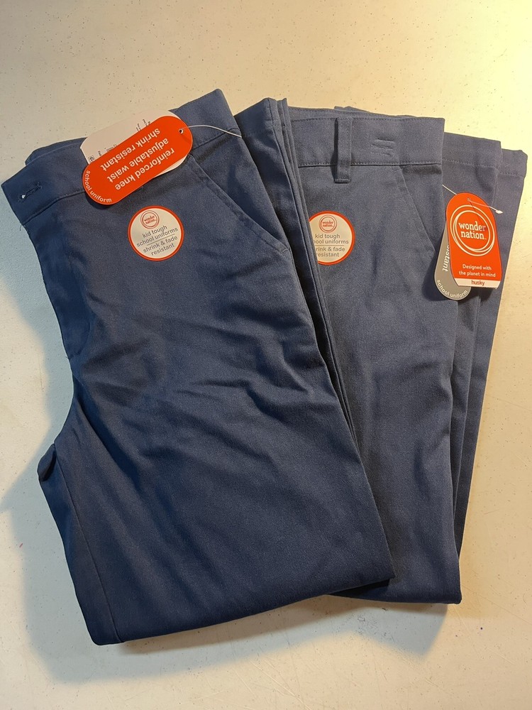 Lot Of 2 School Uniforms Flat Front Twill Pant Blue 10 Husky New SKU A24