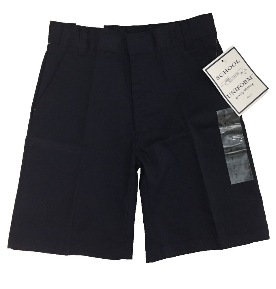Kids Unisex Navy Blue Classic Uniform Shorts, Adjustable Waist 3 pockets