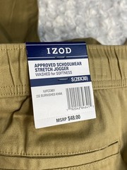Izod Stretch Jogger Khaki Small 28 X 30 Approved Schoolwear Burnished Khak