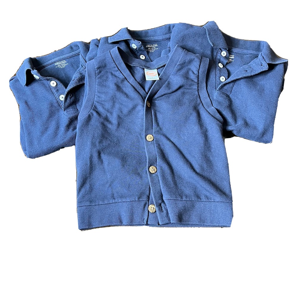 Bundle 3 French Toast School Navy Blue Polos & 1 Wonder Nation Vest Size XS 4/5