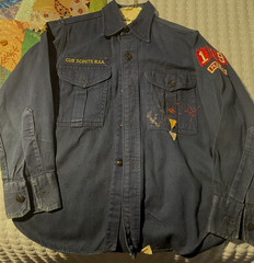 Vintage Boy Scouts Of America Shirt Boys 12 Blue Cub Scout w/Some Patches-MASS