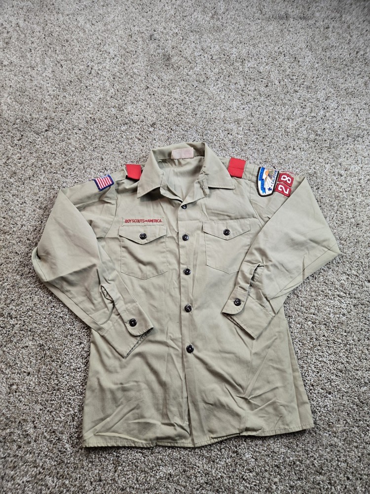 Vintage Boy Scouts Of America Shirt Boys Large Brown Official Uniform USA Made