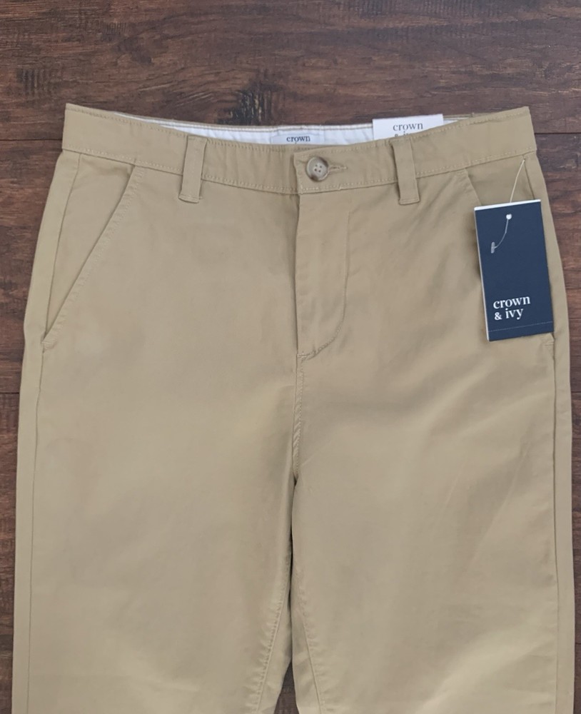 L@@K- Boys Crown & Ivy Khaki School Uniform Pants Sz 14 Husky Adj Wst NWT $46.50