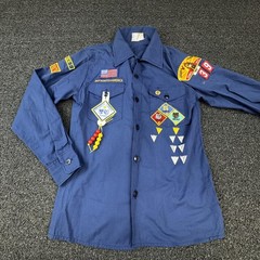 Boy Scouts Of America Shirt Boys 14 Blue Uniform Polycotton Patches Long Sleeve
