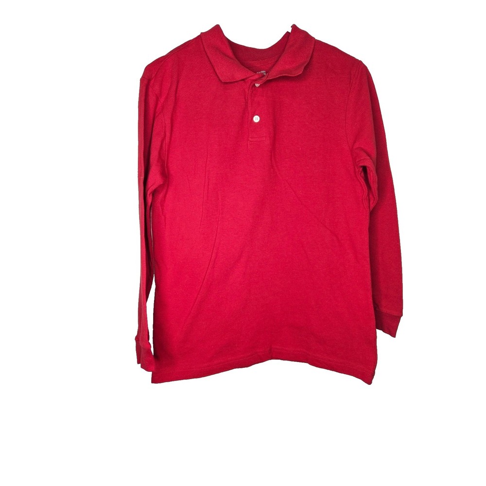 Kids Red Long Sleeve Polo Shirt Cotton Casual School Uniform Top Size L 10-12