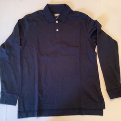 3 Lands End Boys L 10-12 Navy Long Sleeve Polo Shirt Uniform 100% Cotton NEW