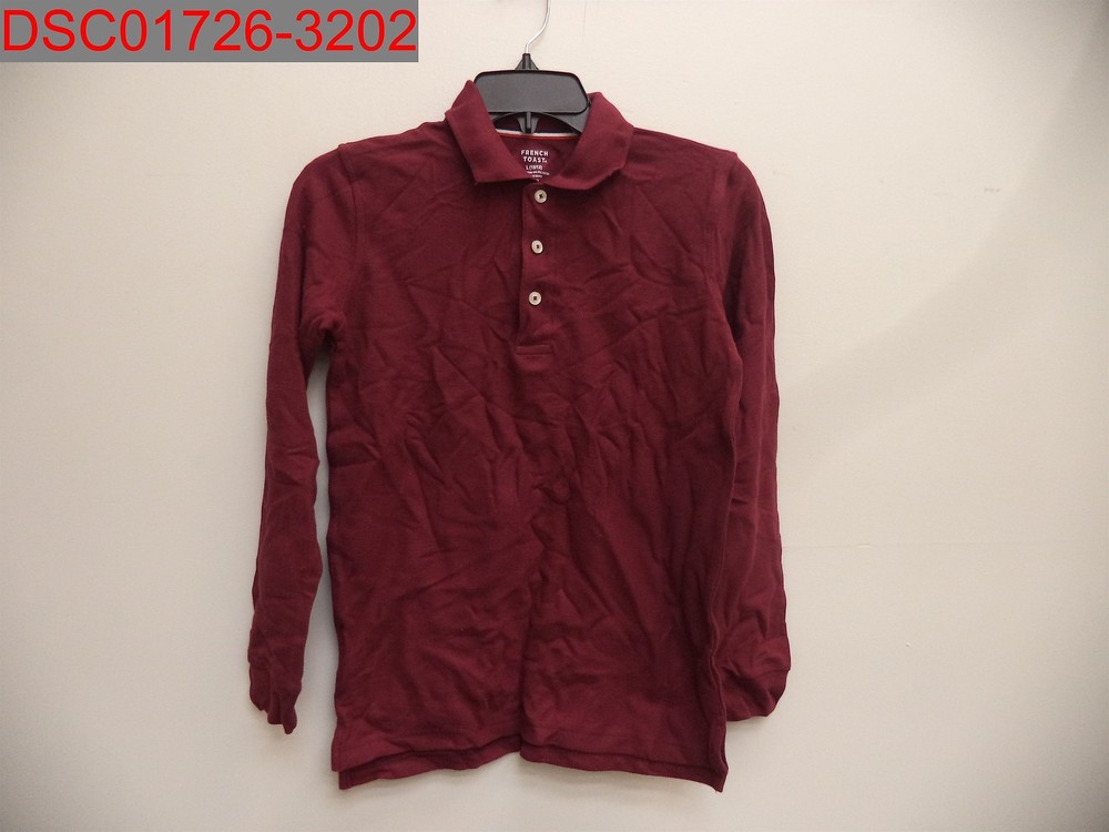 French Toast Boys Burgundy Long Sleeve Pique Polo Shirt, L (10/12) 884503502601