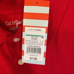 New Boys Red Polo School Uniform Size Large (12/14) Husky-Cat & Jack