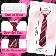 Striped Ties for Women Kids, Pre-tied Womens Tie with Wine Red White Striped