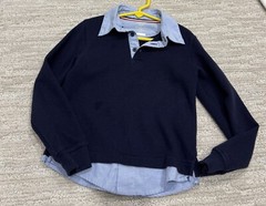 French Toast School Uniform Unisex Long Sleeve Collar Shirt Navy blue XS 4/5